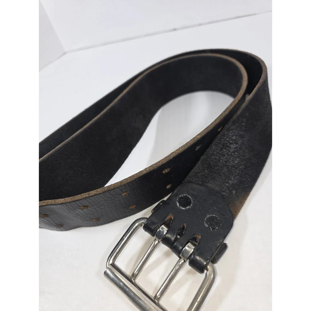 Utility Belt Mens 36 - 40 Black Leather Dual Hole Work Silver Buckle Craftsmen